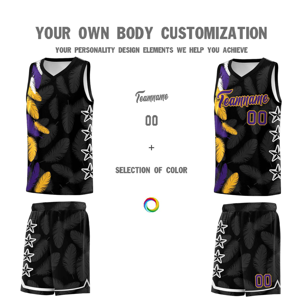 Custom Youth Basketball Jersey Black Purple Feather Series Sports Uniform