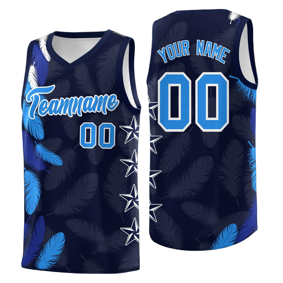 Custom Youth Basketball Jersey Navy Powder Blue Feather Series Sports Uniform