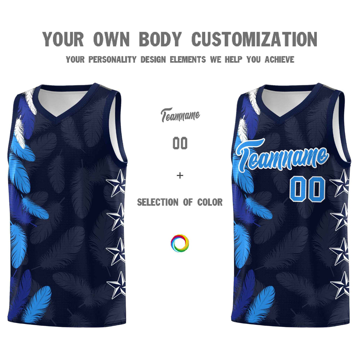 Custom Youth Basketball Jersey Navy Powder Blue Feather Series Sports Uniform