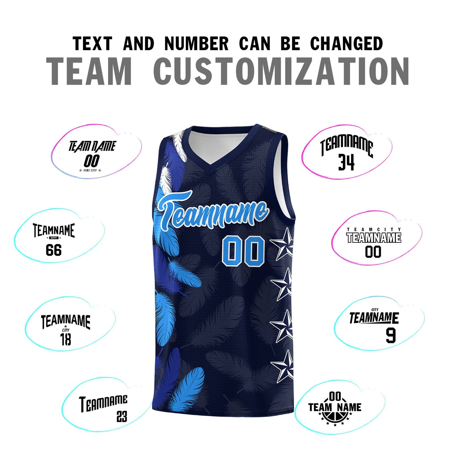 Custom Youth Basketball Jersey Navy Powder Blue Feather Series Sports Uniform