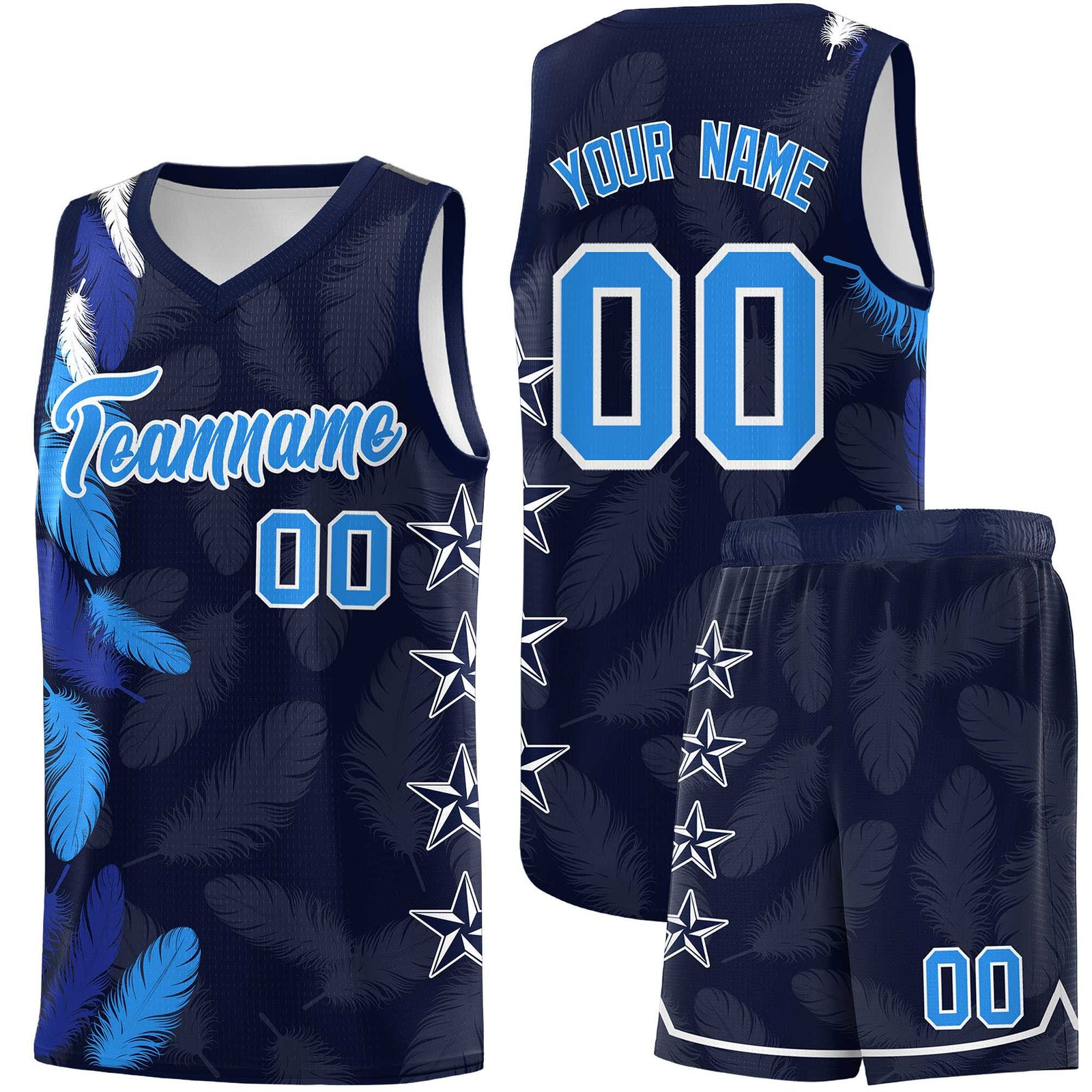 Custom Youth Basketball Jersey Navy Powder Blue Feather Series Sports Uniform
