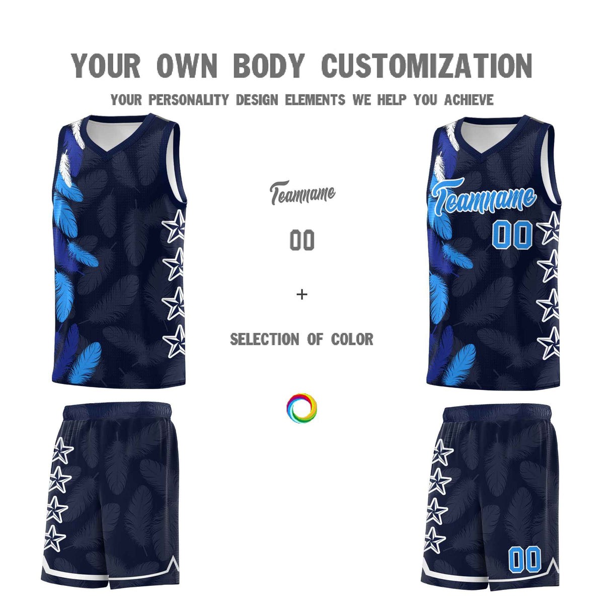 Custom Youth Basketball Jersey Navy Powder Blue Feather Series Sports Uniform