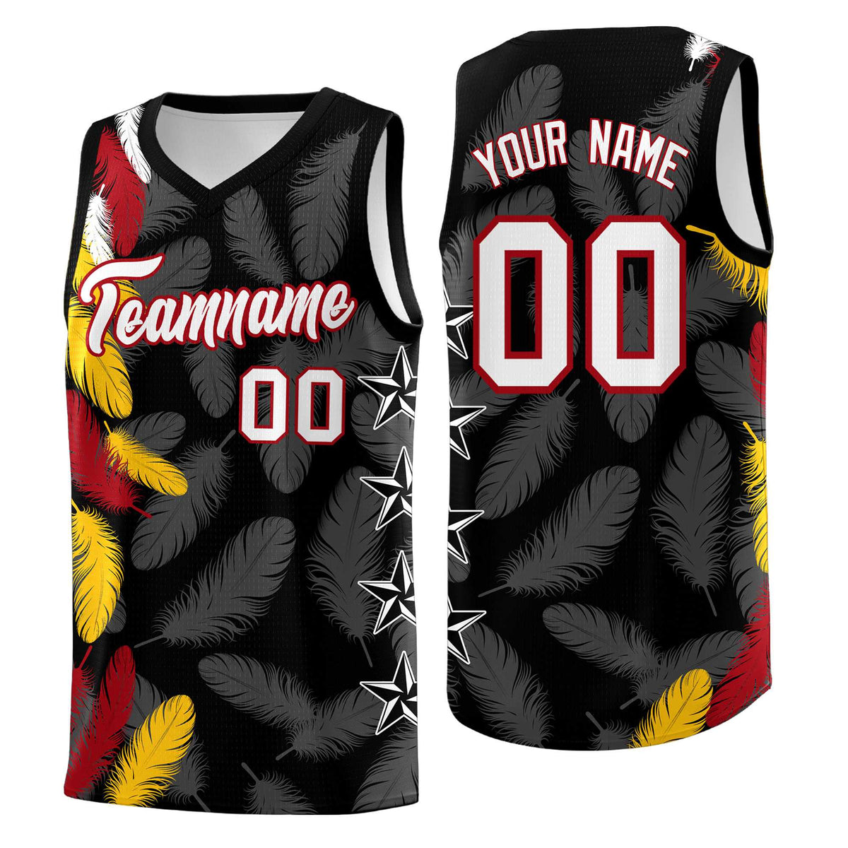 Custom Youth Basketball Jersey Black White Feather Series Sports Uniform