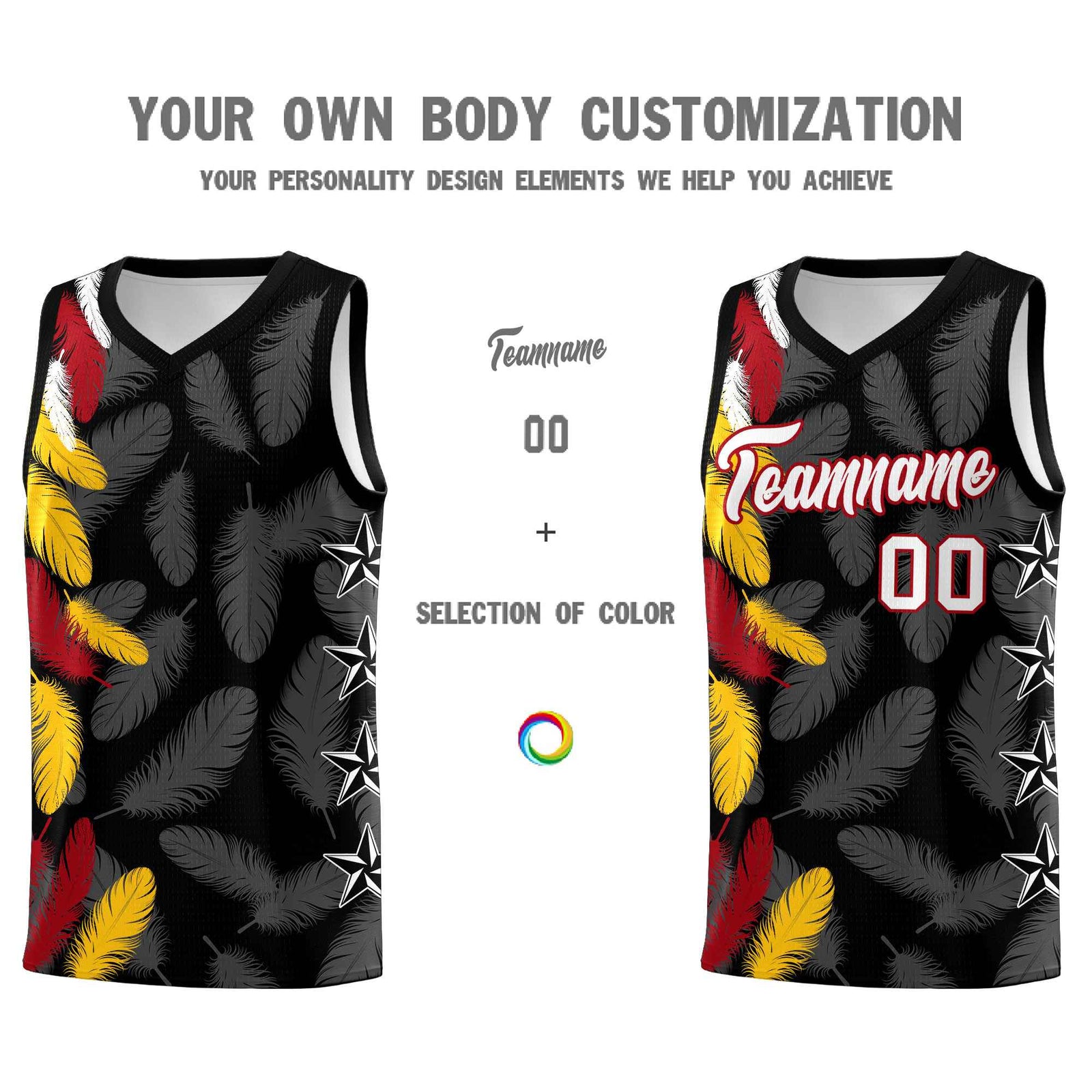 Custom Youth Basketball Jersey Black White Feather Series Sports Uniform