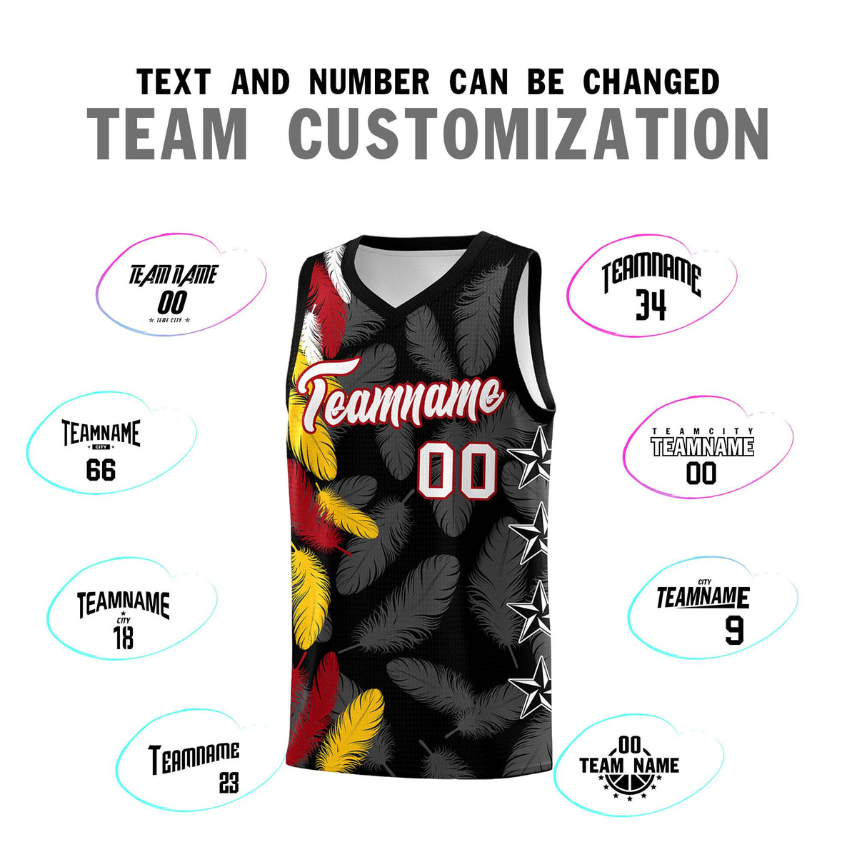 Custom Youth Basketball Jersey Black White Feather Series Sports Uniform