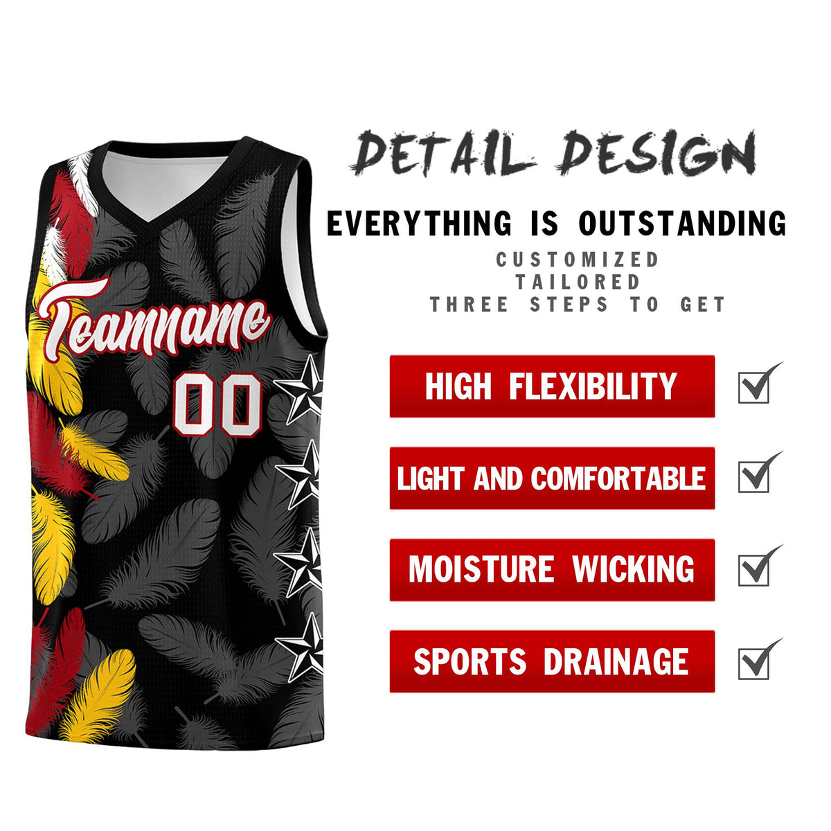 Custom Youth Basketball Jersey Black White Feather Series Sports Uniform