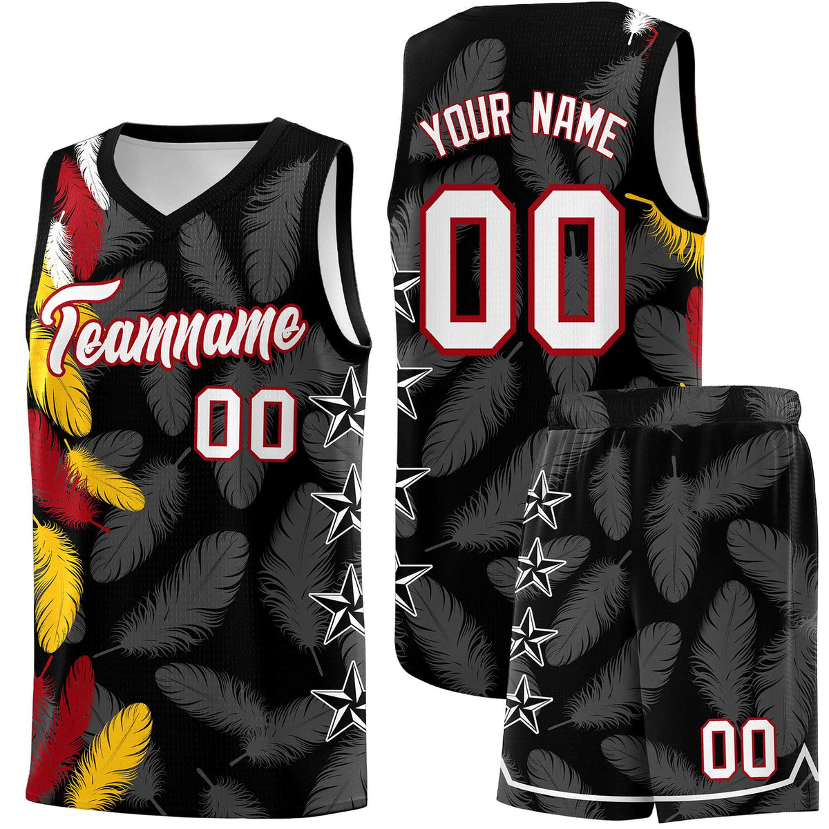 Custom Youth Basketball Jersey Black White Feather Series Sports Uniform