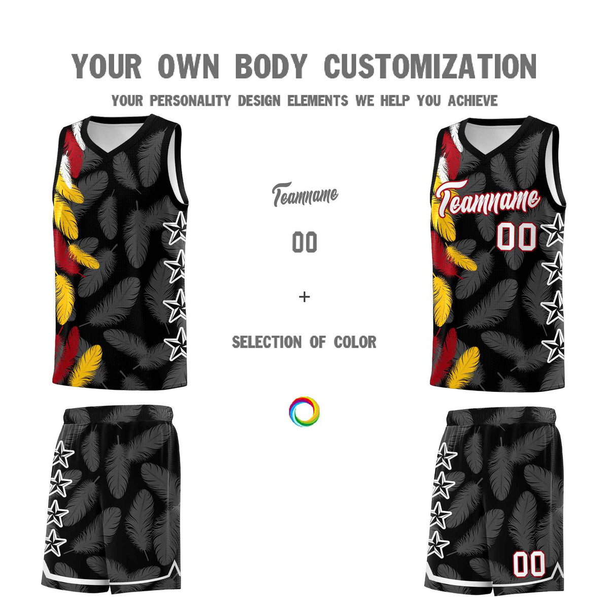 Custom Youth Basketball Jersey Black White Feather Series Sports Uniform