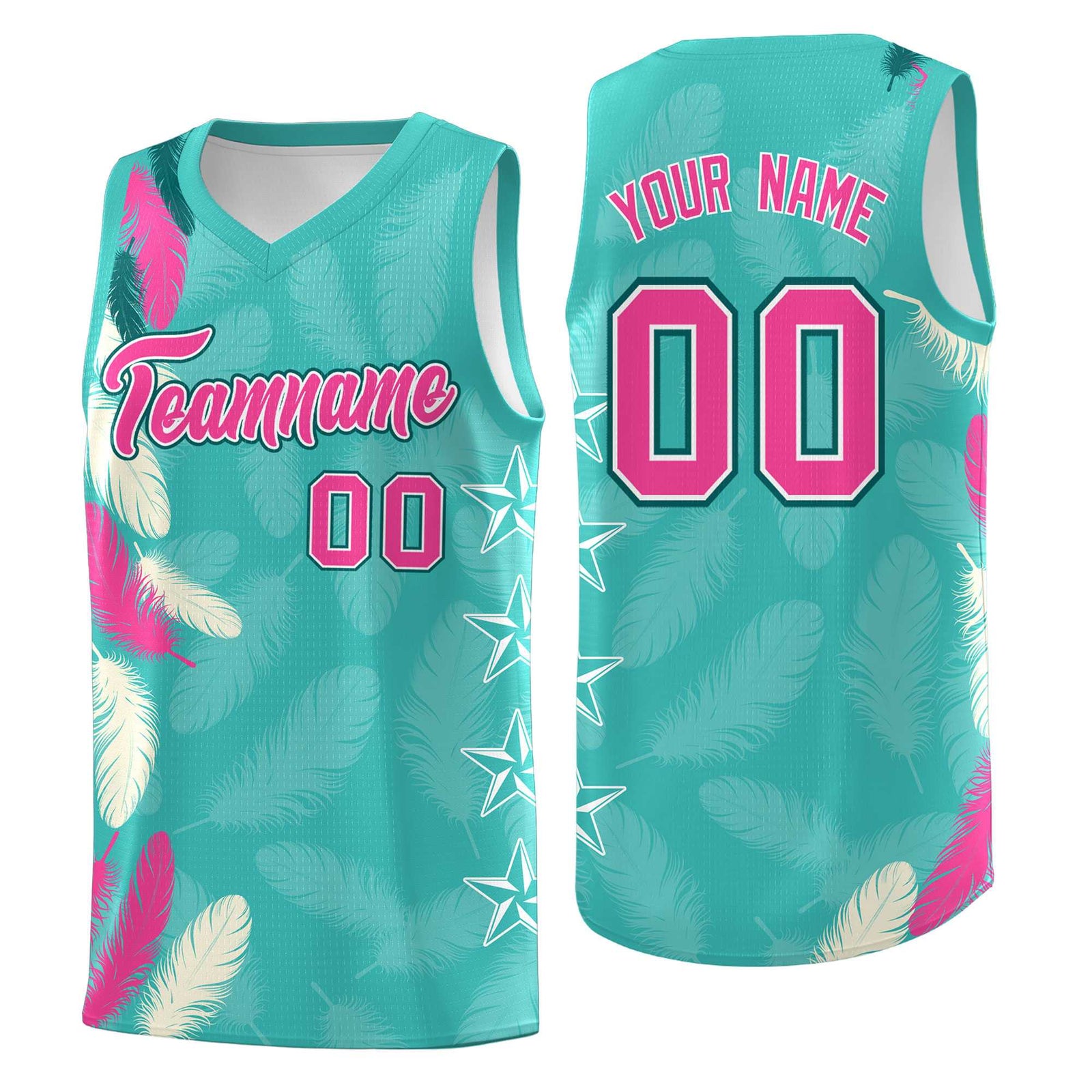 Custom Youth Basketball Jersey Bright Green Pink Feather Series Sports Uniform