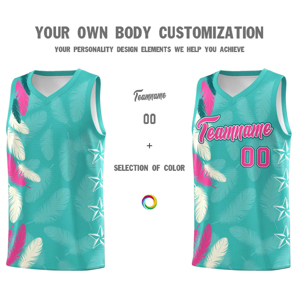 Custom Youth Basketball Jersey Bright Green Pink Feather Series Sports Uniform