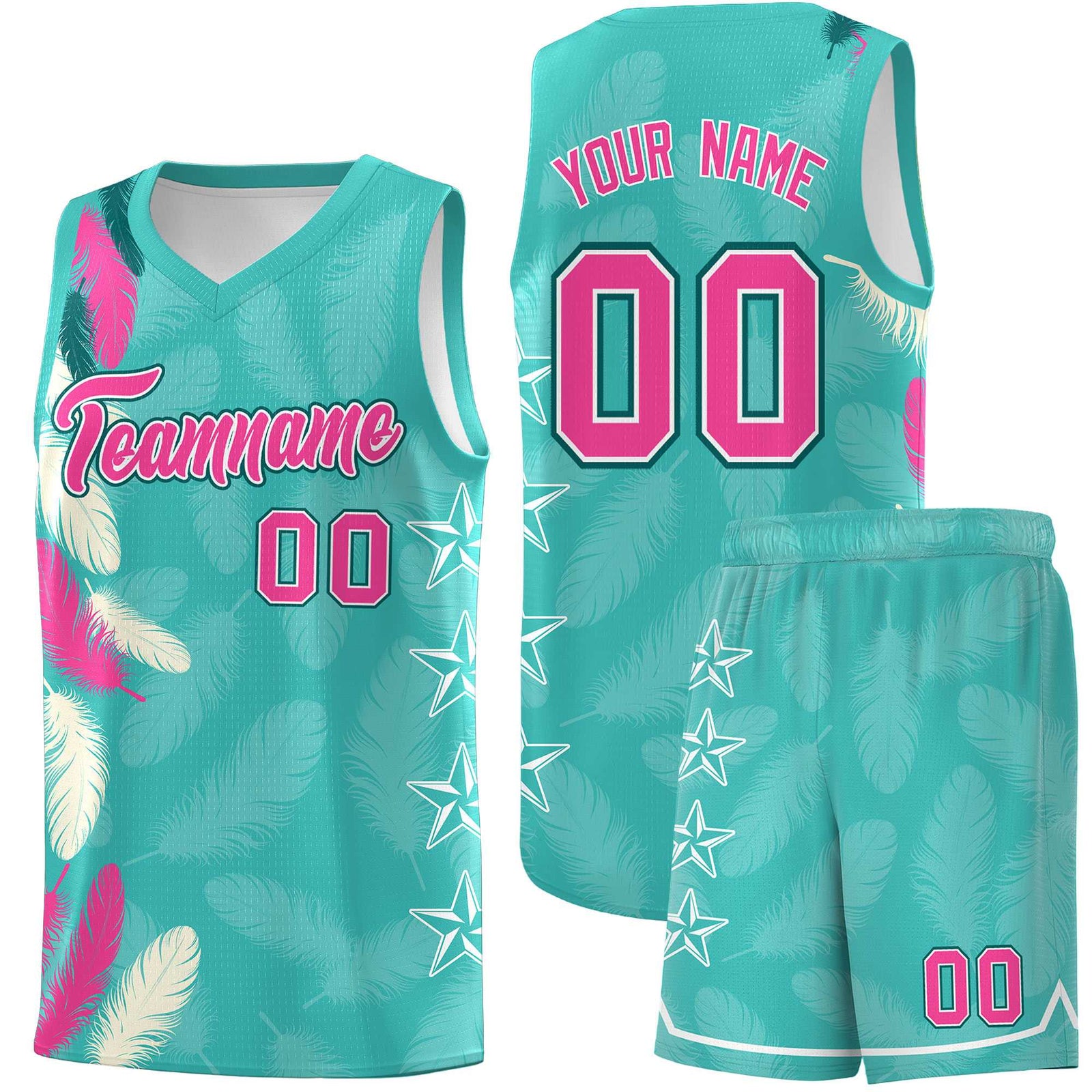 Custom Youth Basketball Jersey Bright Green Pink Feather Series Sports Uniform