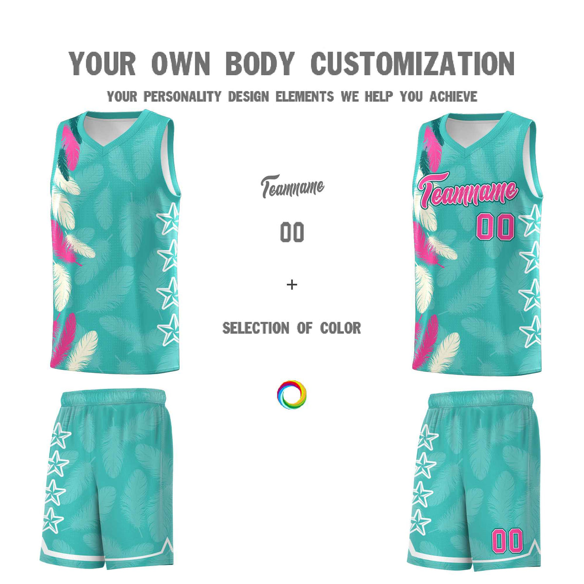 Custom Youth Basketball Jersey Bright Green Pink Feather Series Sports Uniform