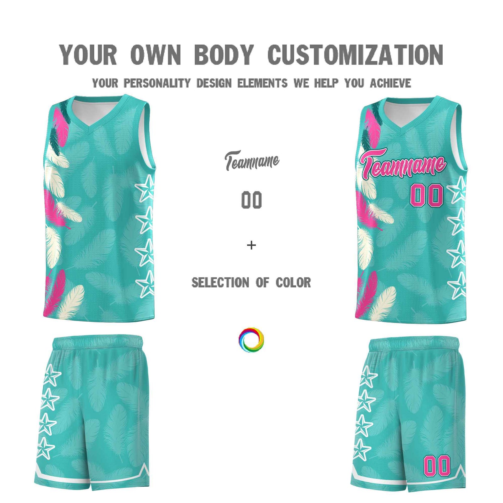 Custom Youth Basketball Jersey Bright Green Pink Feather Series Sports Uniform
