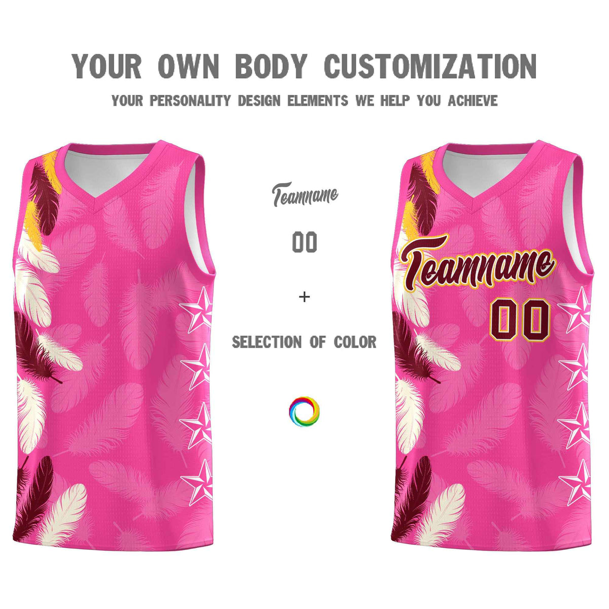 Custom Youth Basketball Jersey Pink Crimson Feather Series Sports Uniform