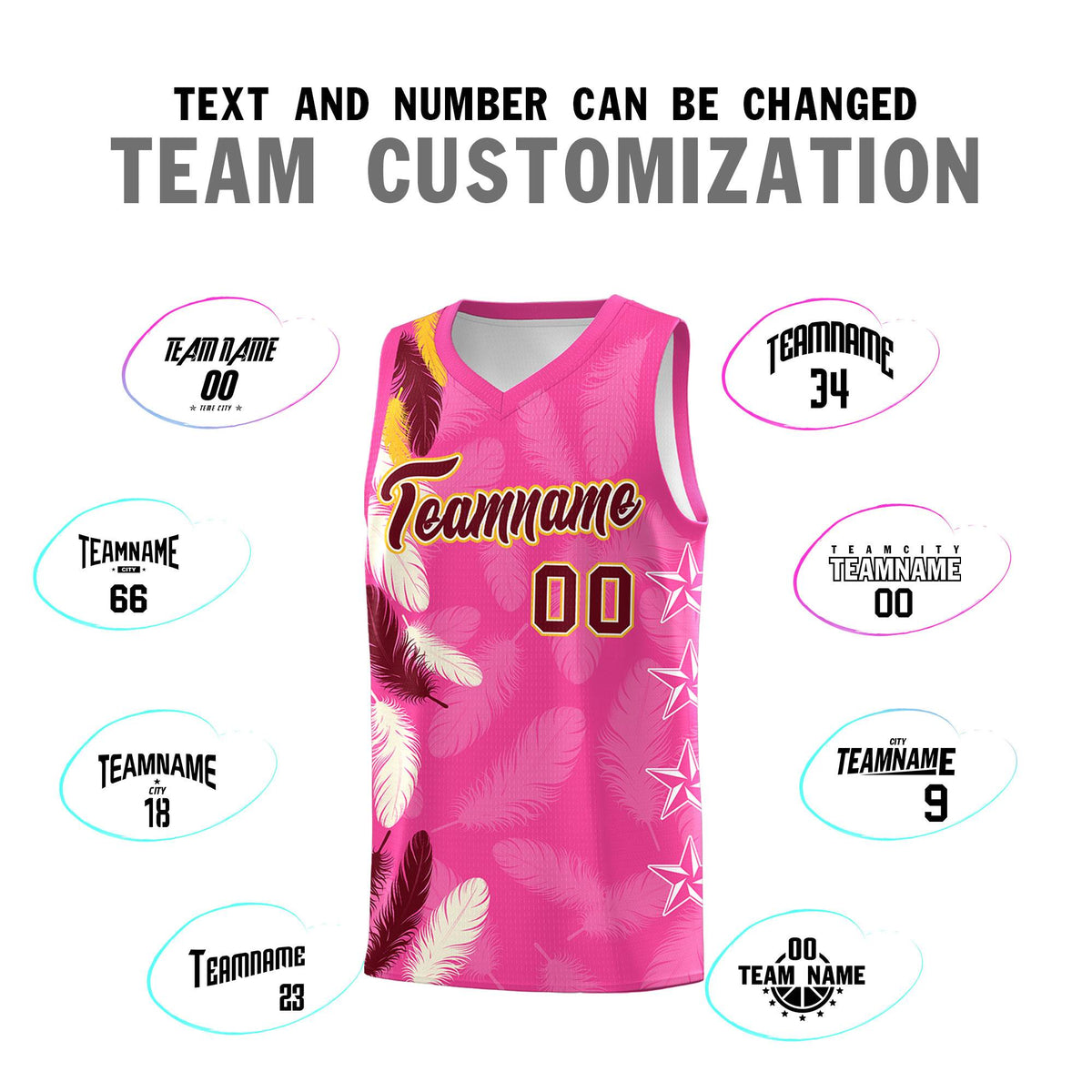 Custom Youth Basketball Jersey Pink Crimson Feather Series Sports Uniform
