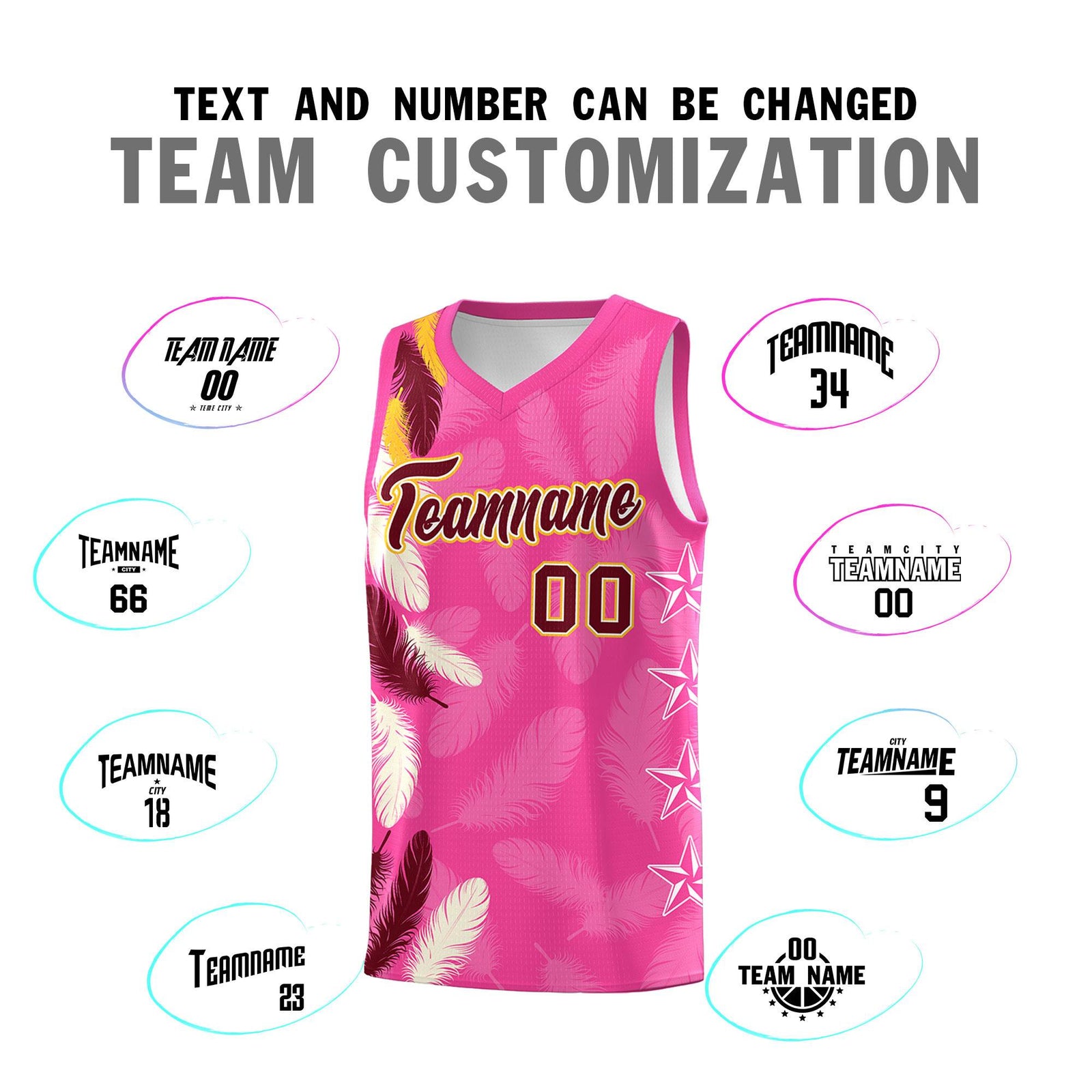 Custom Youth Basketball Jersey Pink Crimson Feather Series Sports Uniform