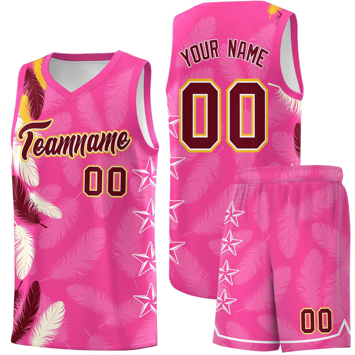 Custom Youth Basketball Jersey Pink Crimson Feather Series Sports Uniform