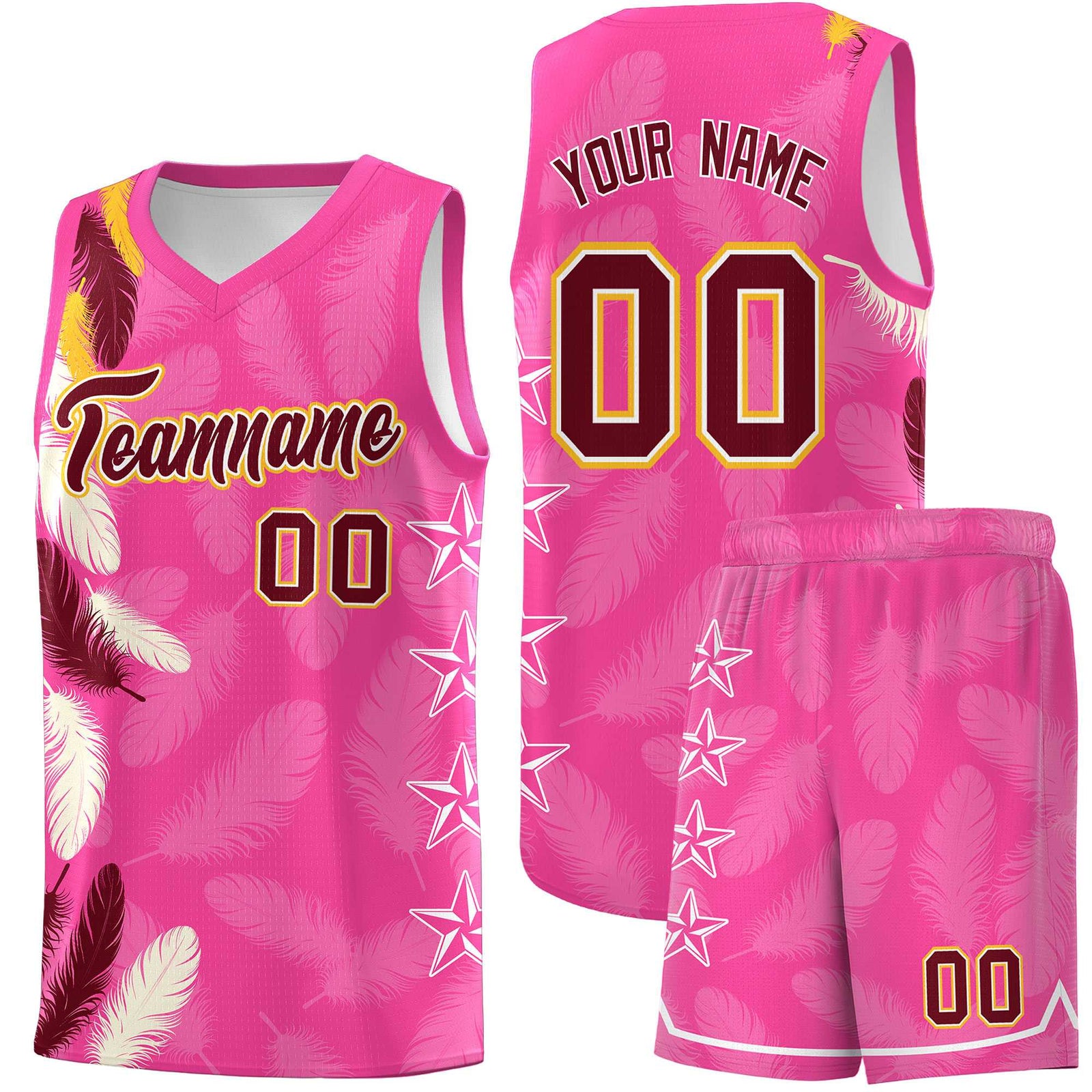 Custom Youth Basketball Jersey Pink Crimson Feather Series Sports Uniform