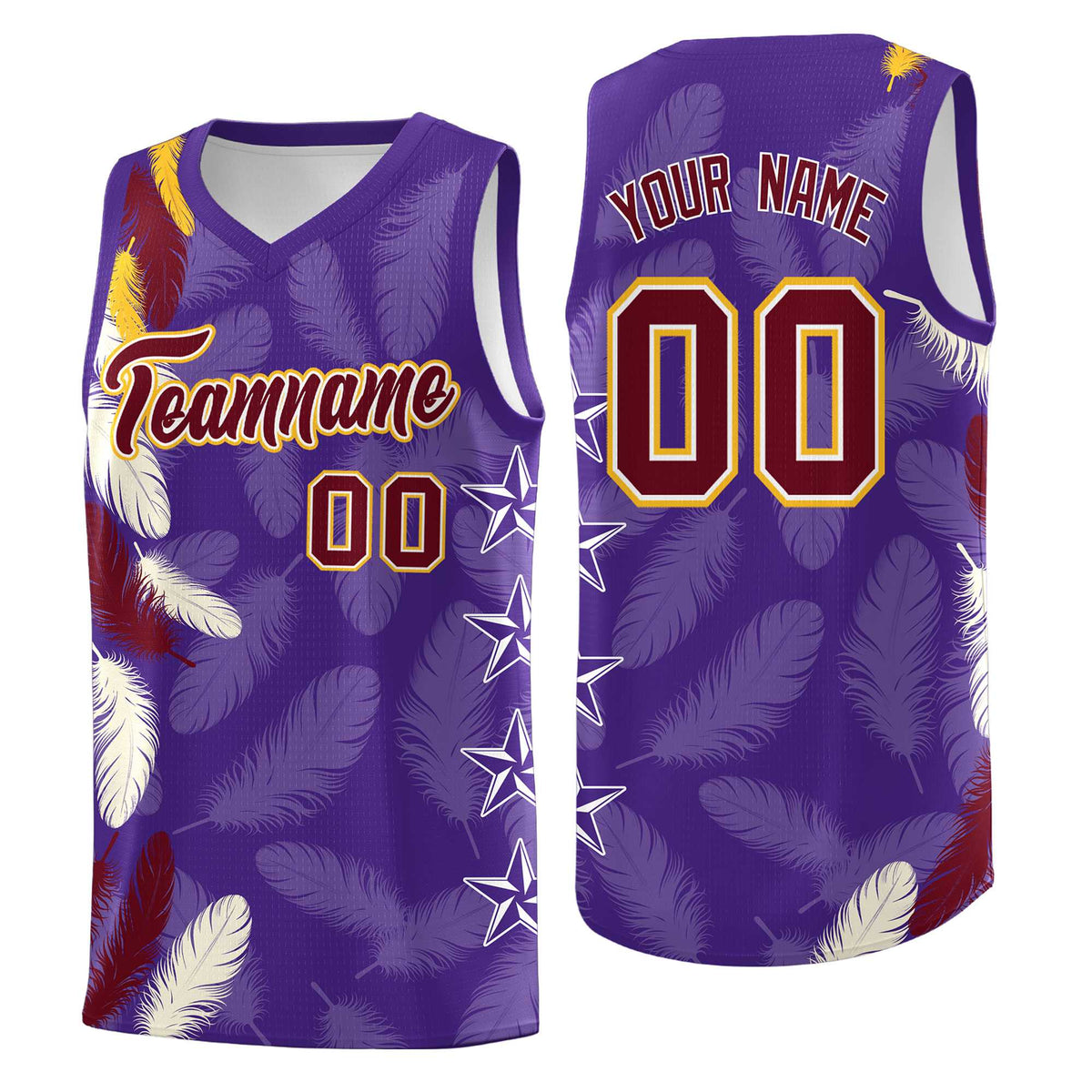 Custom Youth Basketball Jersey Purple Crimson Feather Series Sports Uniform