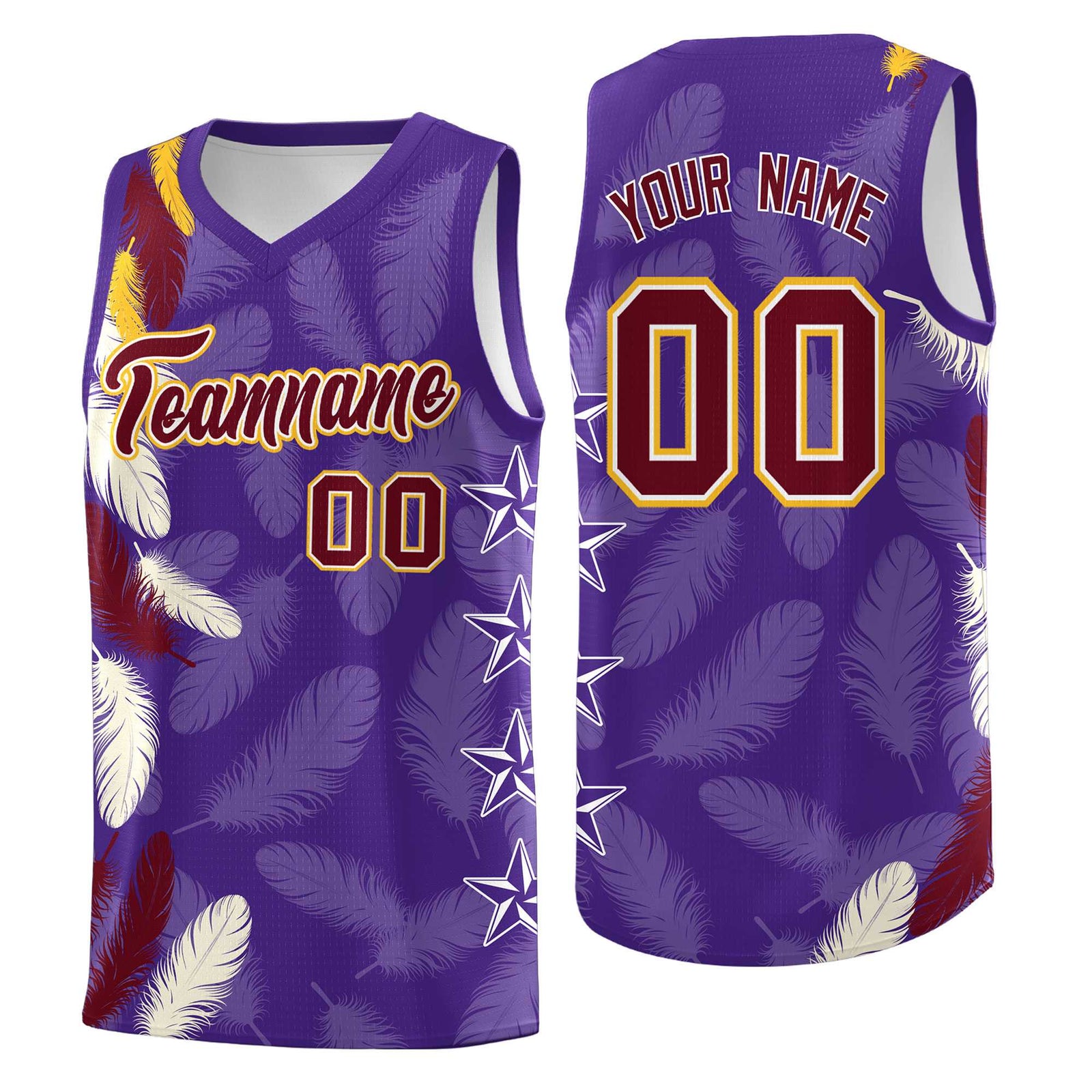 Custom Youth Basketball Jersey Purple Crimson Feather Series Sports Uniform