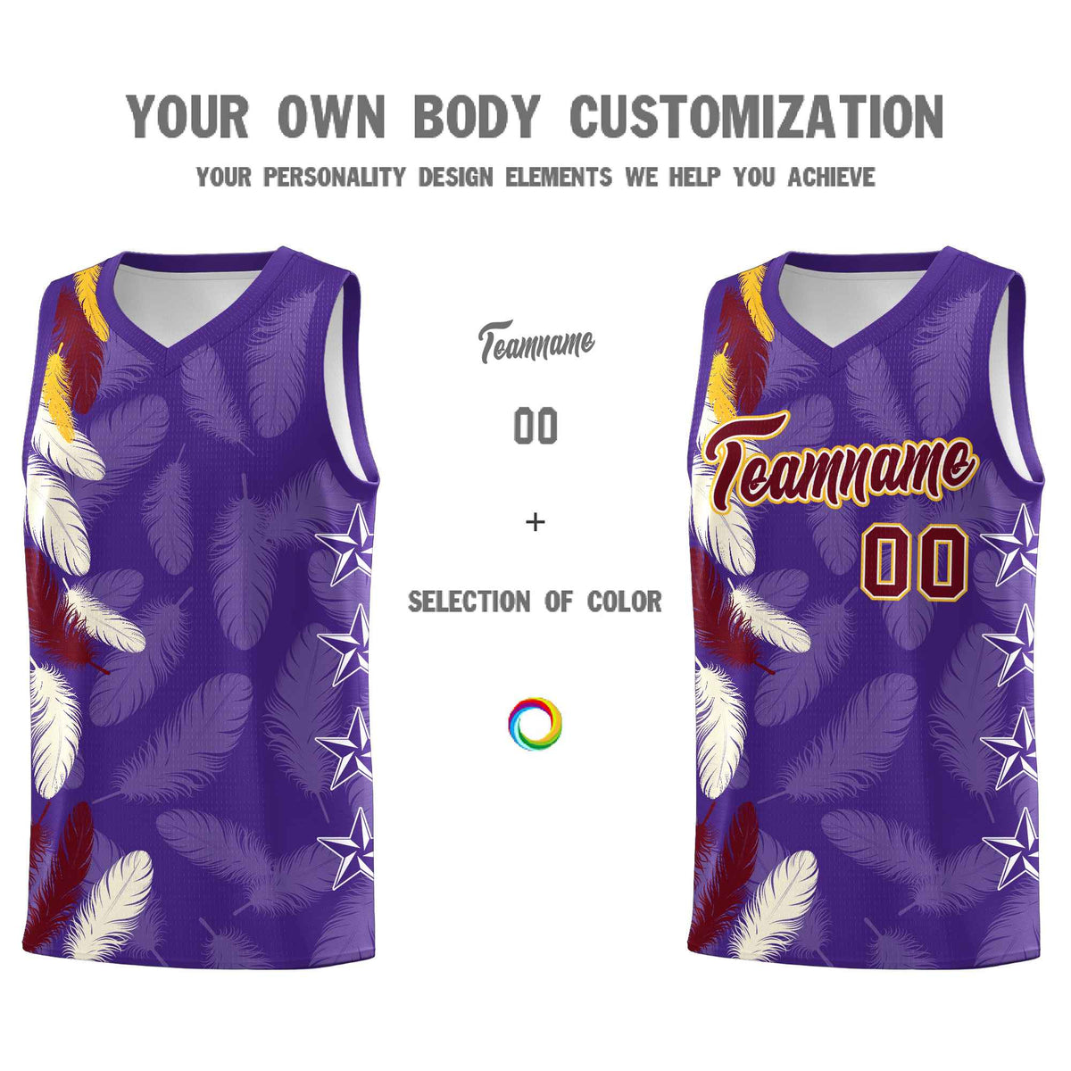 Custom Youth Basketball Jersey Purple Crimson Feather Series Sports Uniform