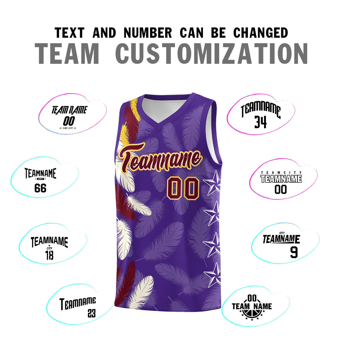 Custom Youth Basketball Jersey Purple Crimson Feather Series Sports Uniform
