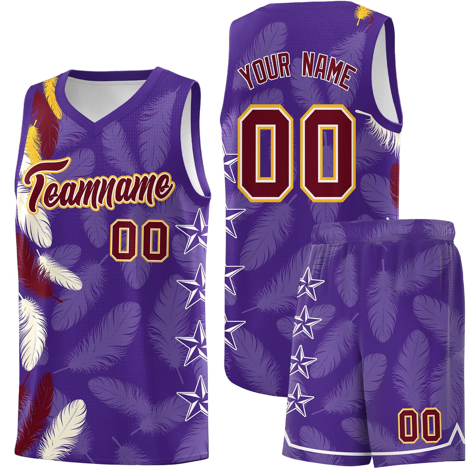 Custom Youth Basketball Jersey Purple Crimson Feather Series Sports Uniform