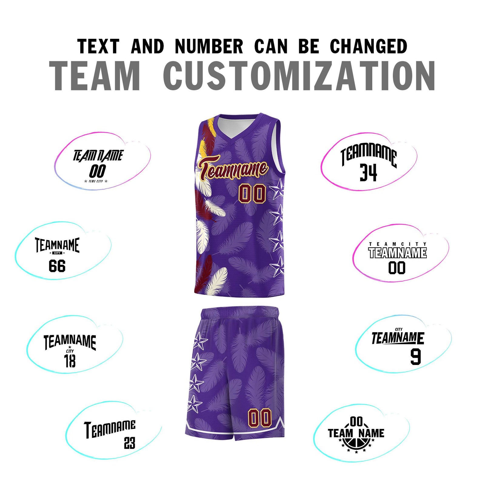 Custom Youth Basketball Jersey Purple Crimson Feather Series Sports Uniform