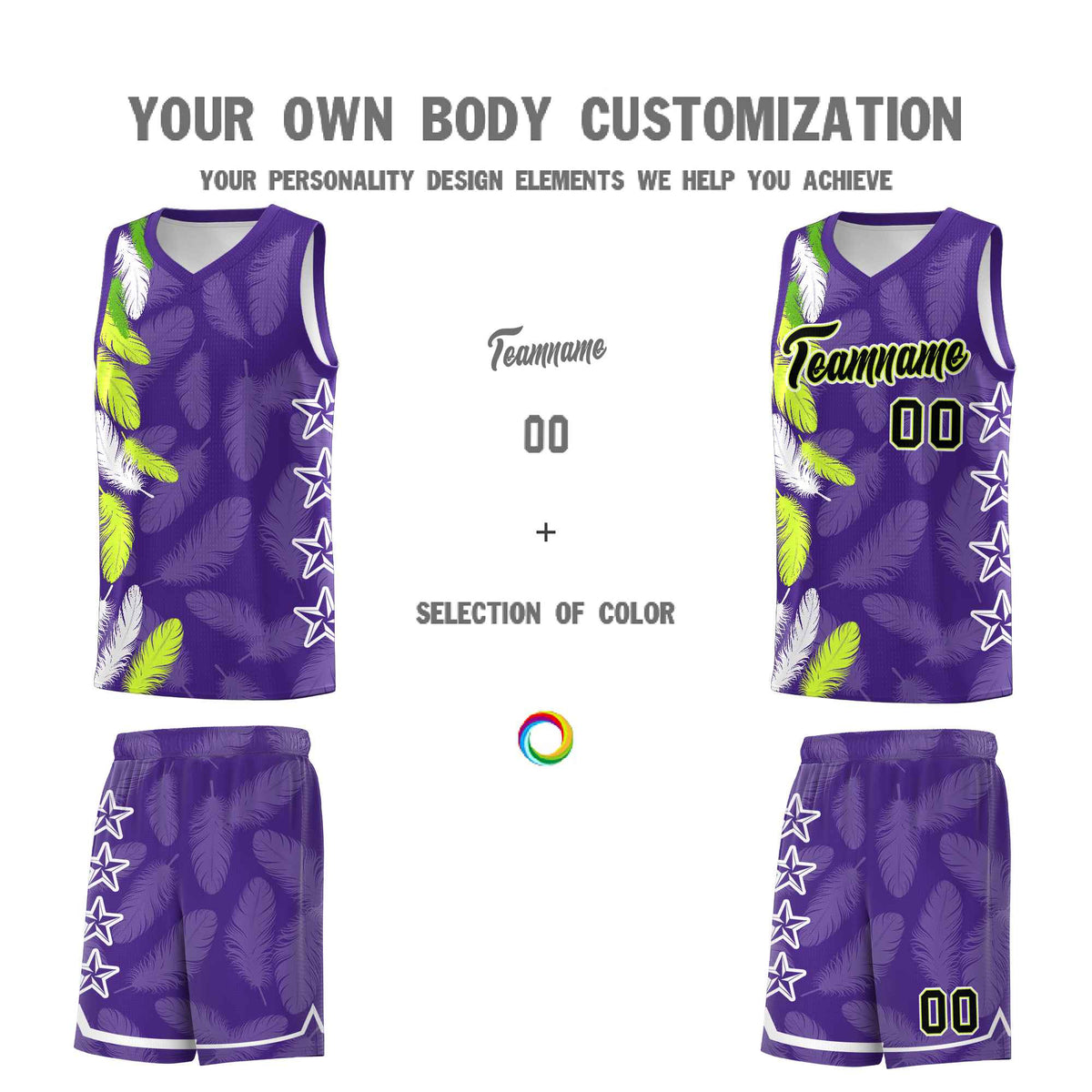 Custom Youth Basketball Jersey Purple Black Feather Series Sports Uniform