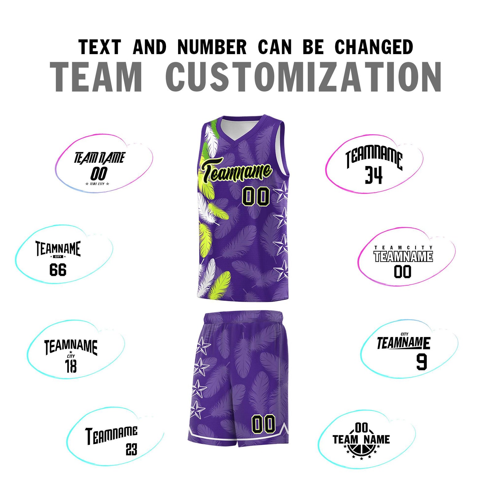 Custom Youth Basketball Jersey Purple Black Feather Series Sports Uniform