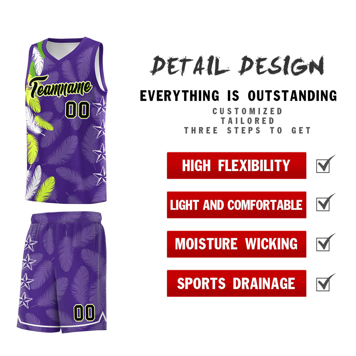 Custom Youth Basketball Jersey Purple Black Feather Series Sports Uniform