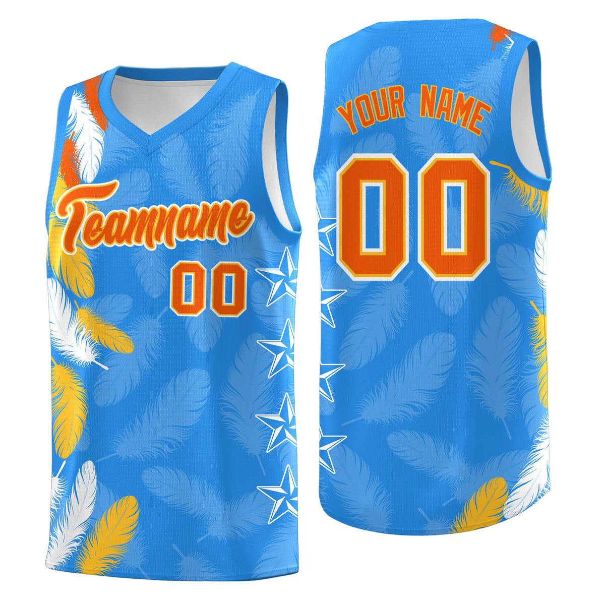 Custom Youth Basketball Jersey Powder Blue Orange Feather Series Sports Uniform