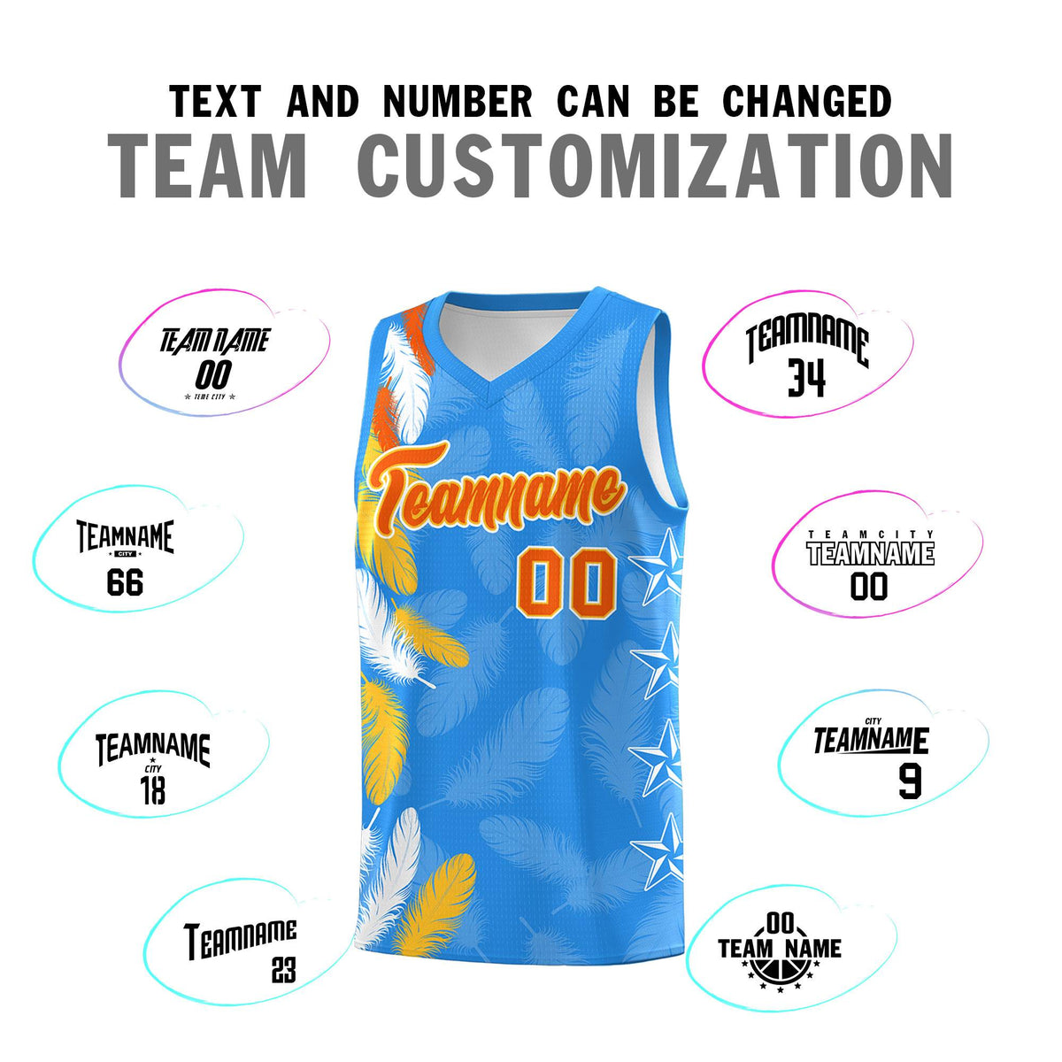 Custom Youth Basketball Jersey Powder Blue Orange Feather Series Sports Uniform