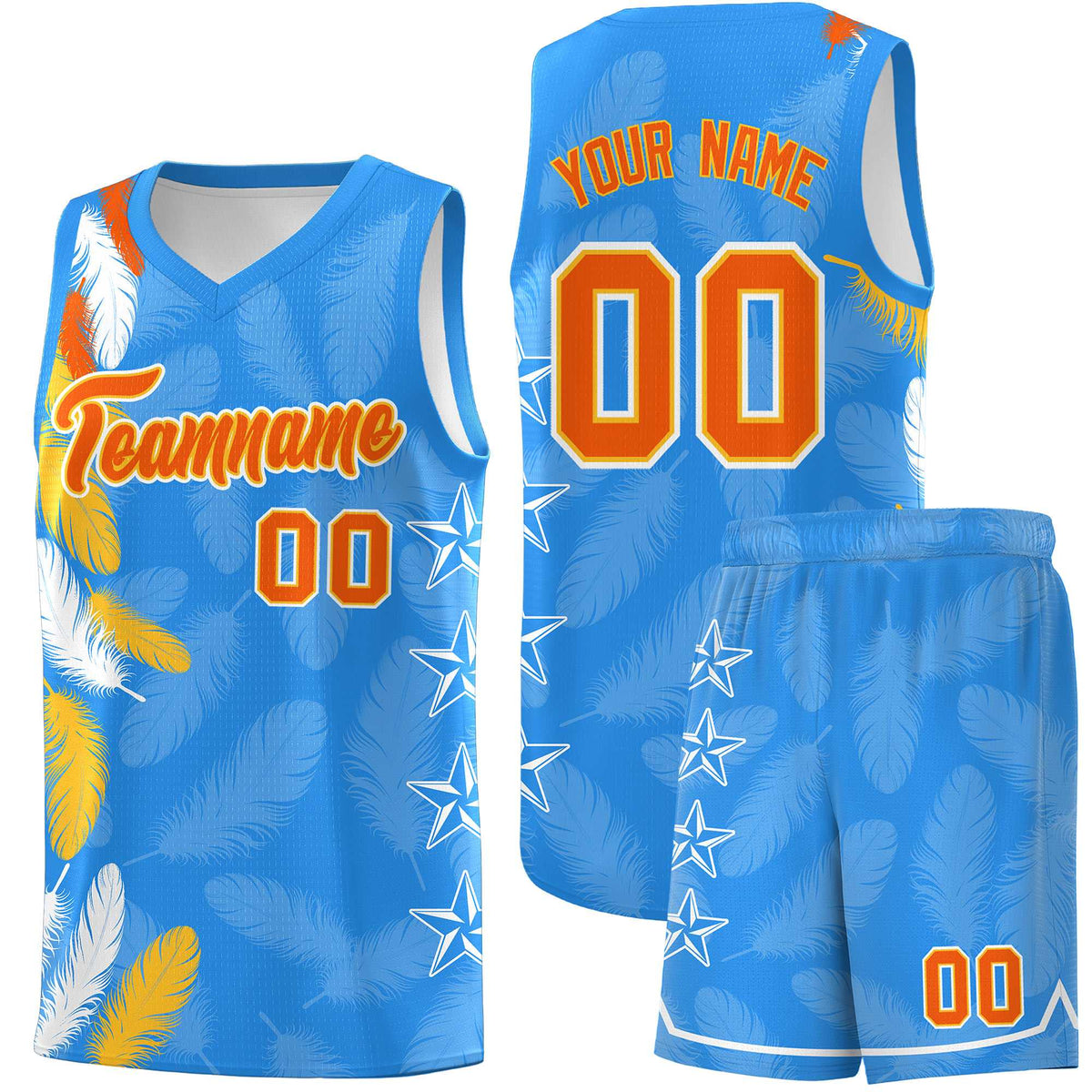 Custom Youth Basketball Jersey Powder Blue Orange Feather Series Sports Uniform