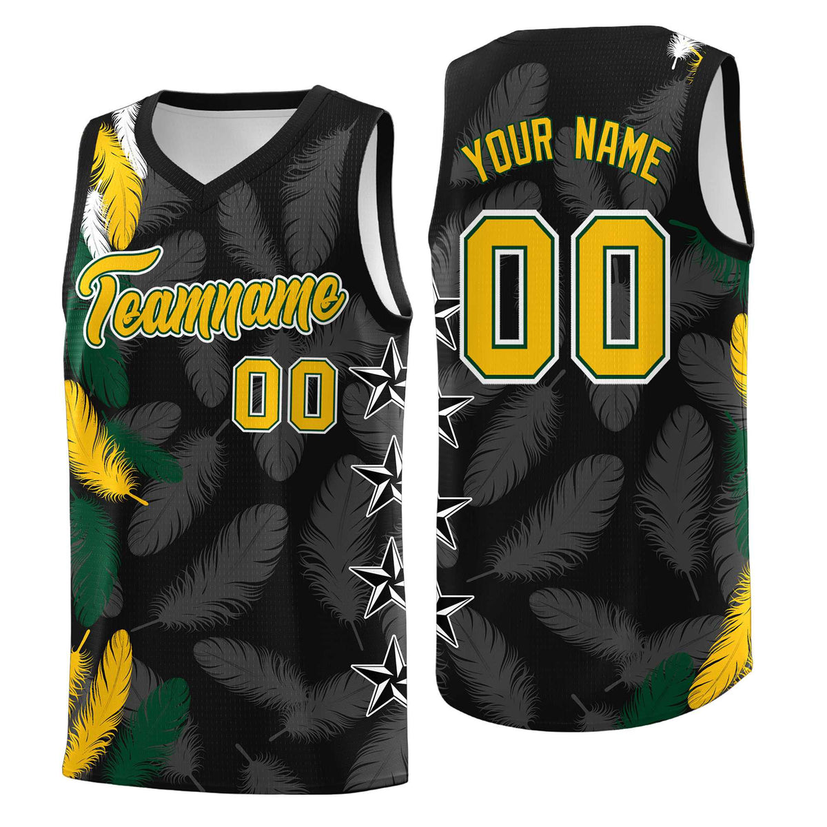 Custom Youth Basketball Jersey Black Gold Feather Series Sports Uniform