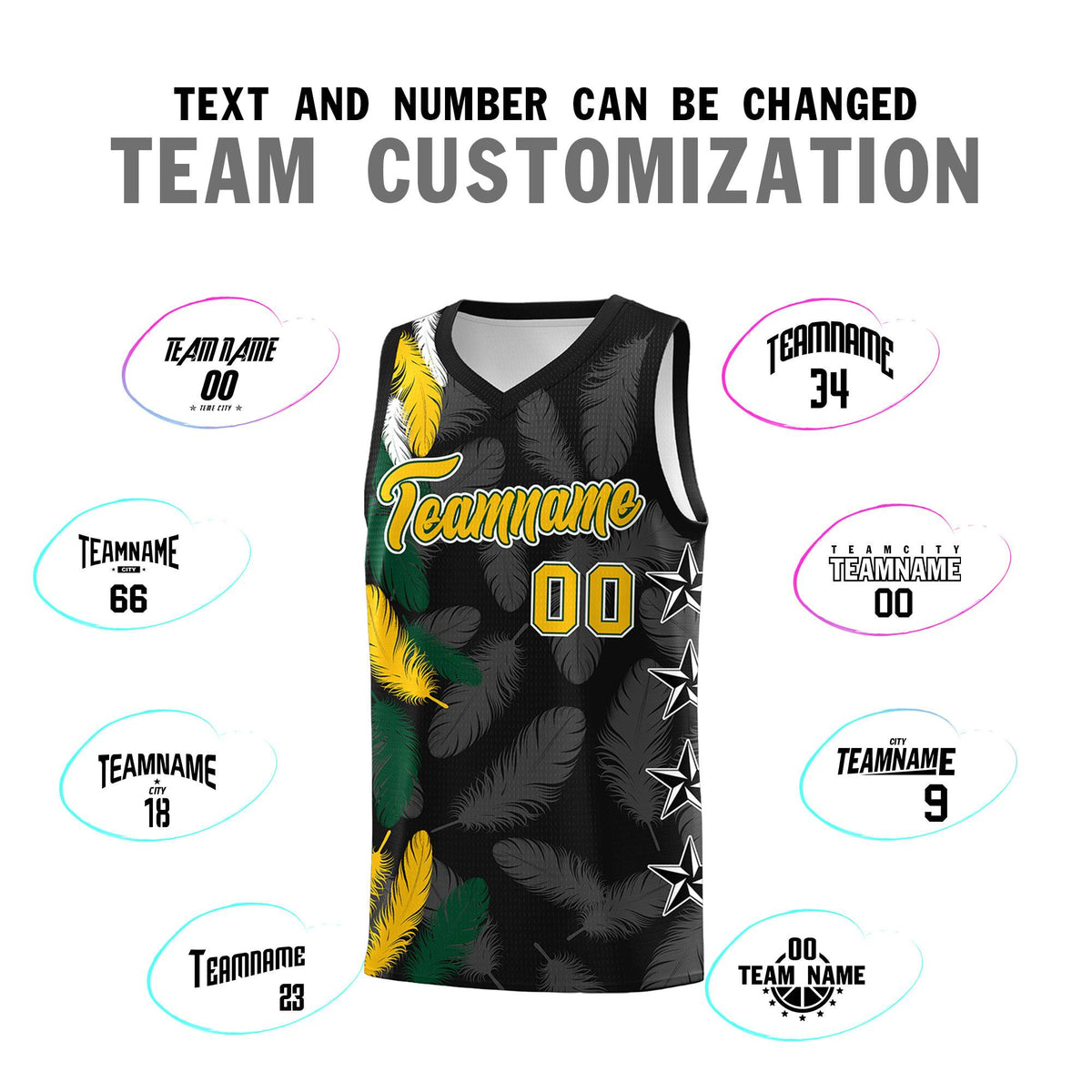 Custom Youth Basketball Jersey Black Gold Feather Series Sports Uniform