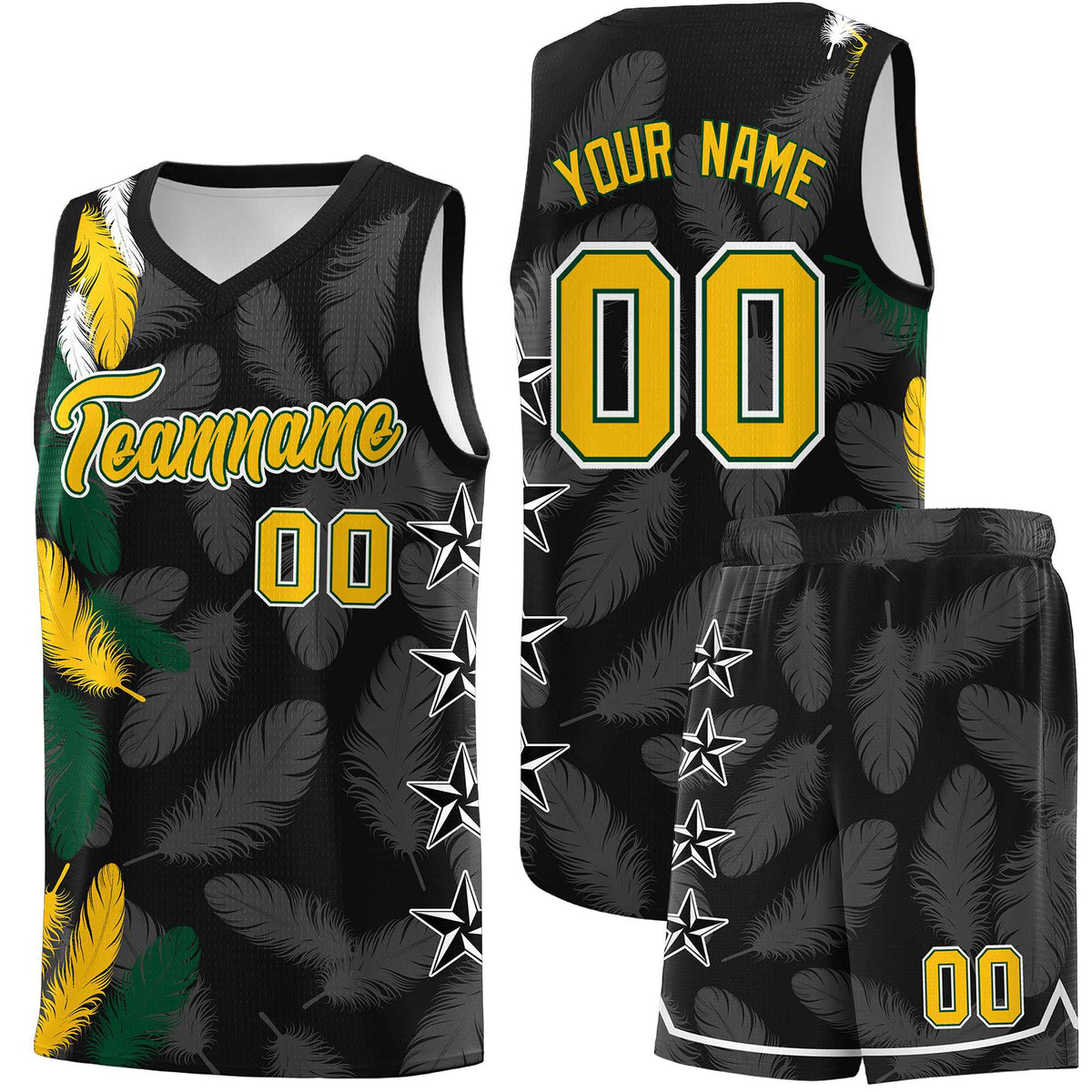 Custom Youth Basketball Jersey Black Gold Feather Series Sports Uniform