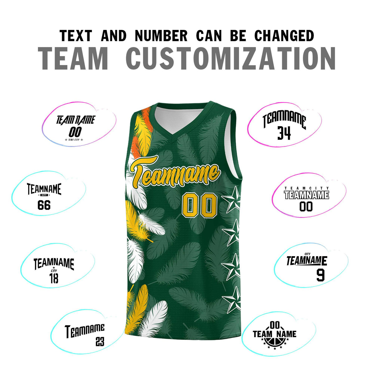 Custom Youth Basketball Jersey Green Gold Feather Series Sports Uniform