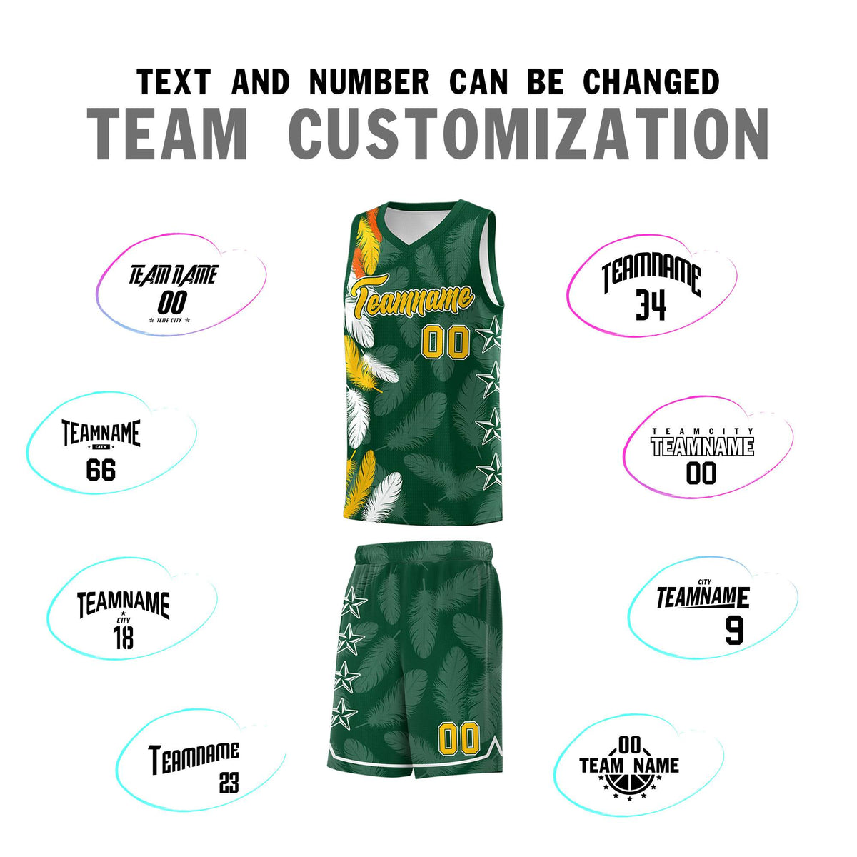 Custom Youth Basketball Jersey Green Gold Feather Series Sports Uniform