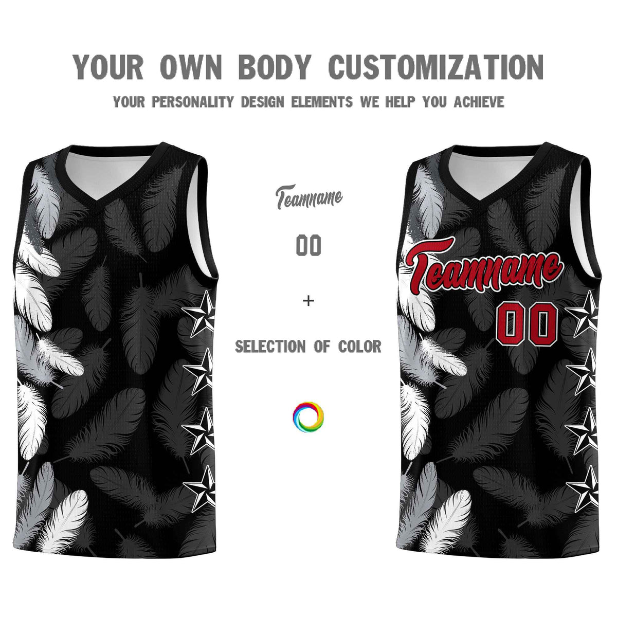Custom Youth Basketball Jersey Black Red Feather Series Sports Uniform