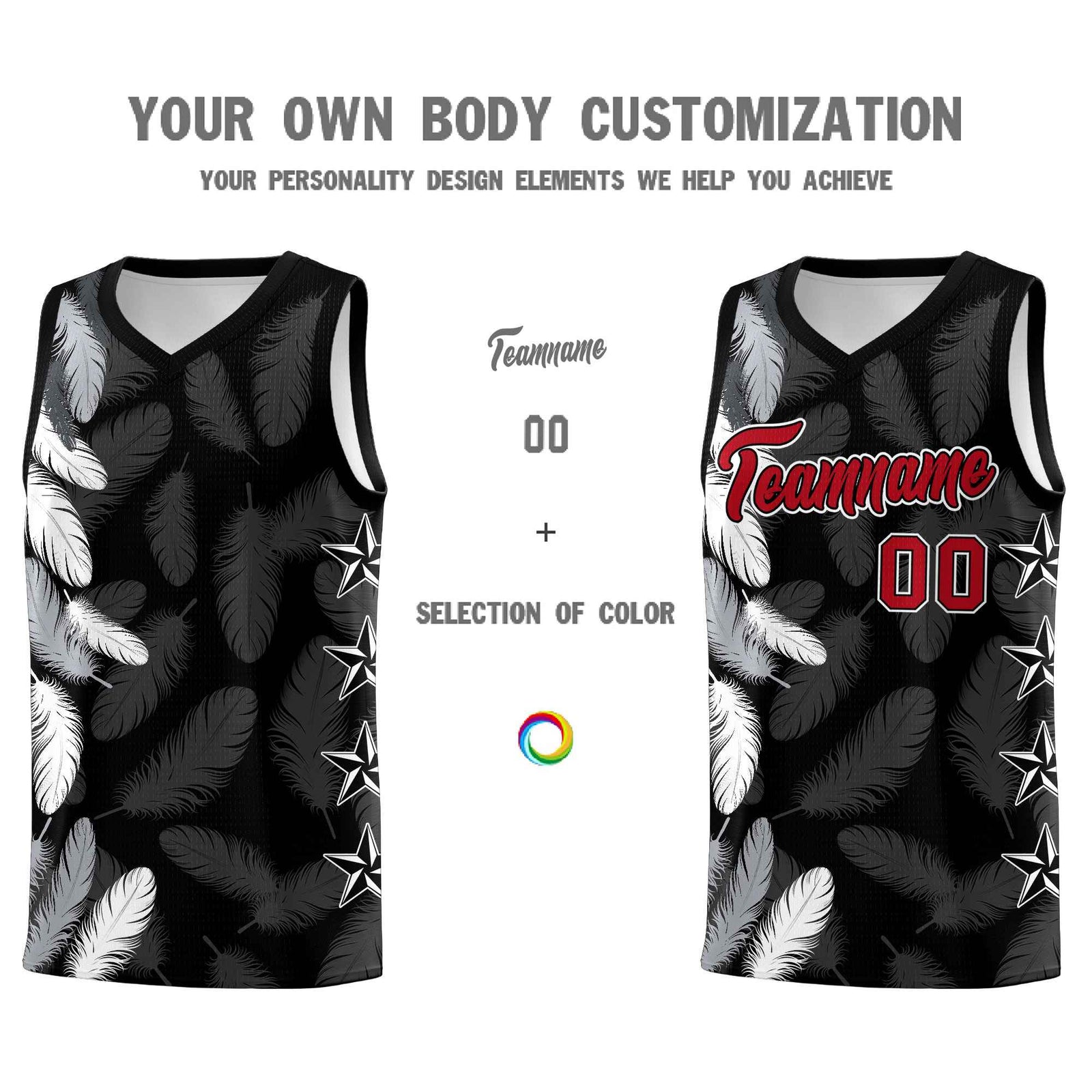Custom Youth Basketball Jersey Black Red Feather Series Sports Uniform