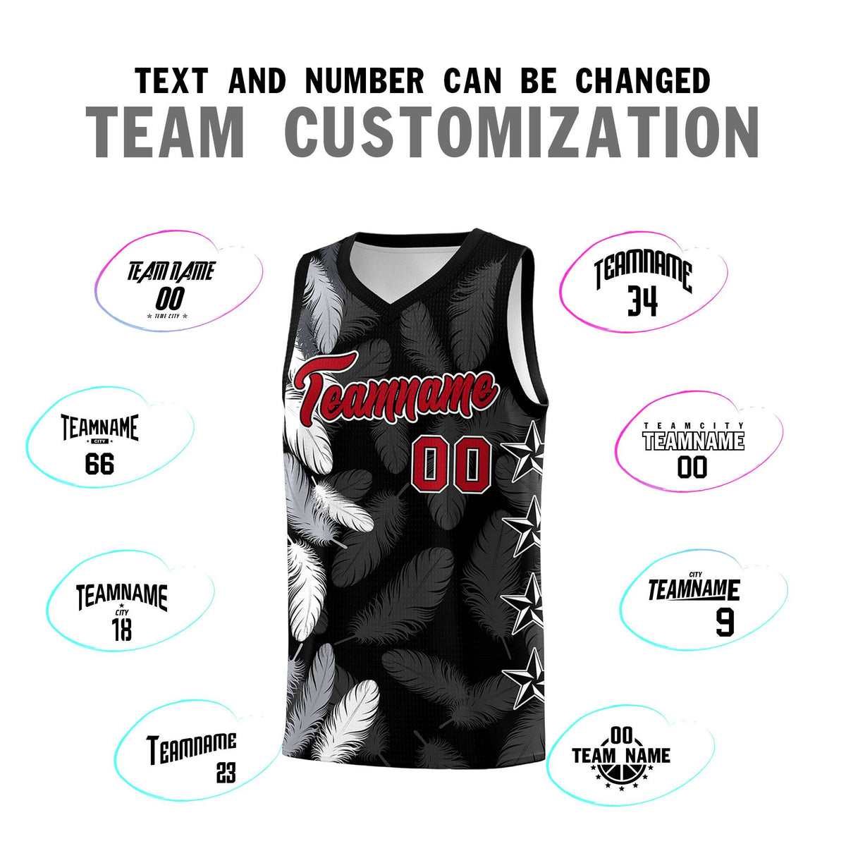 Custom Youth Basketball Jersey Black Red Feather Series Sports Uniform