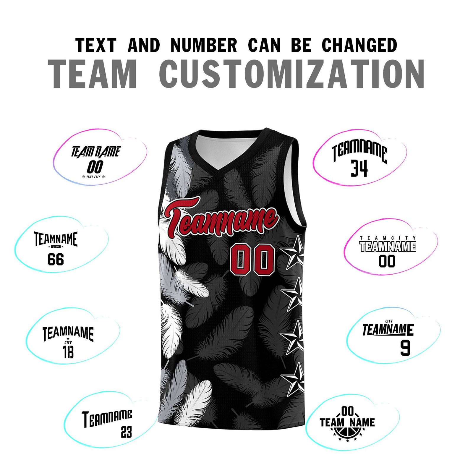 Custom Youth Basketball Jersey Black Red Feather Series Sports Uniform