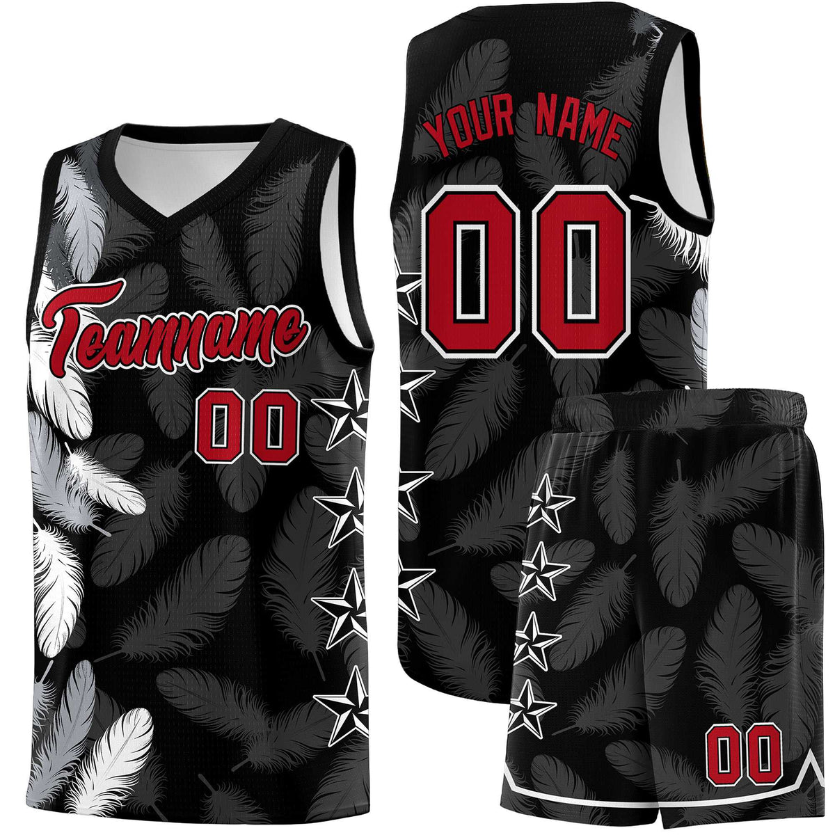 Custom Youth Basketball Jersey Black Red Feather Series Sports Uniform