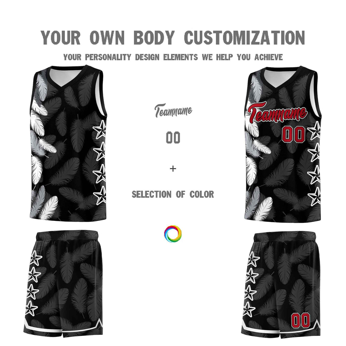 Custom Youth Basketball Jersey Black Red Feather Series Sports Uniform