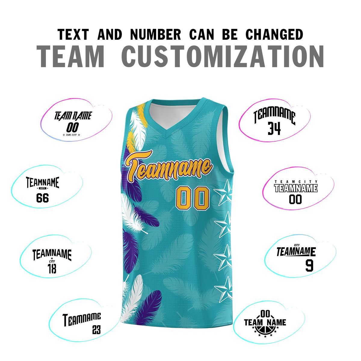 Custom Youth Basketball Jersey Aqua Gold Feather Series Sports Uniform