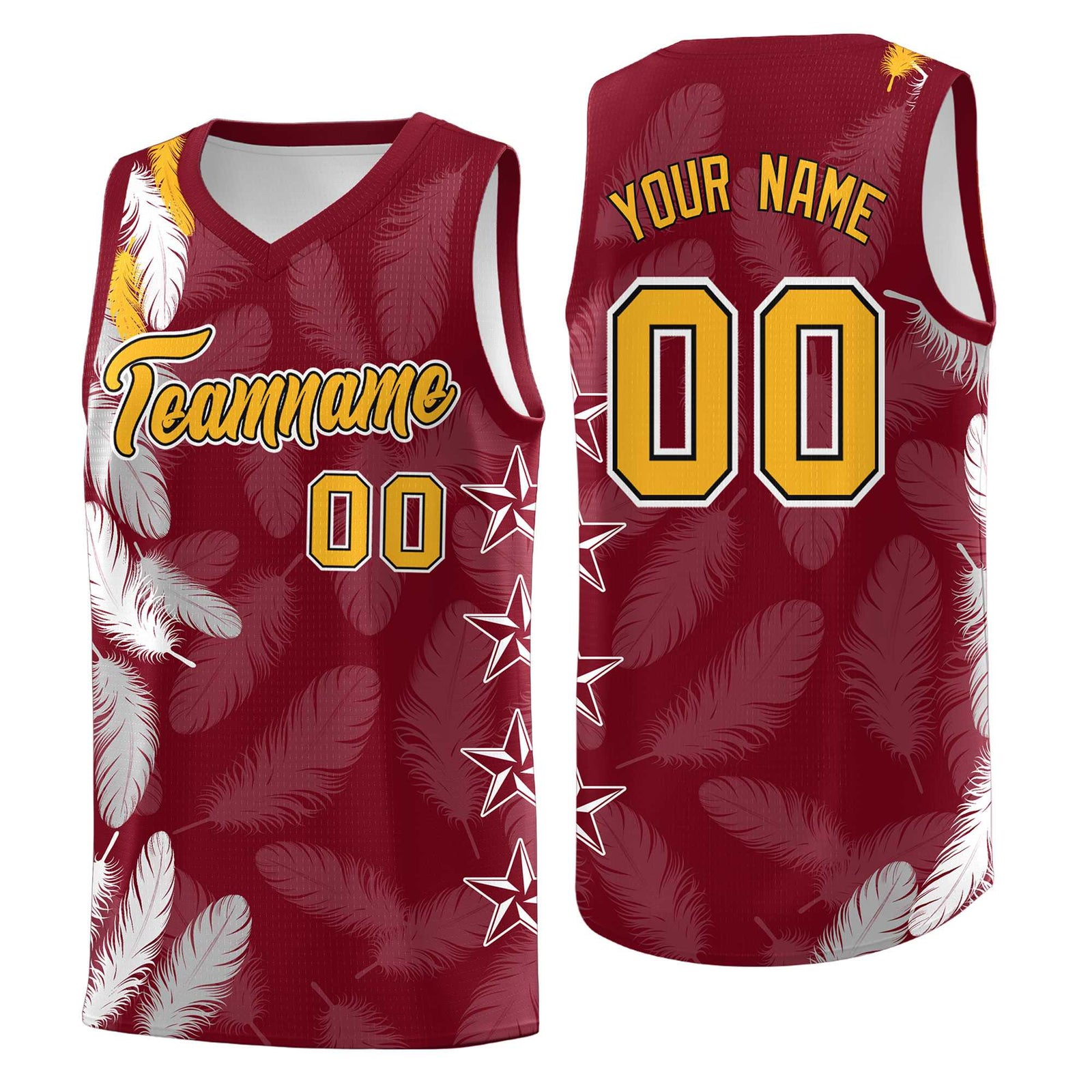 Custom Youth Basketball Jersey Crimson Gold Feather Series Sports Uniform