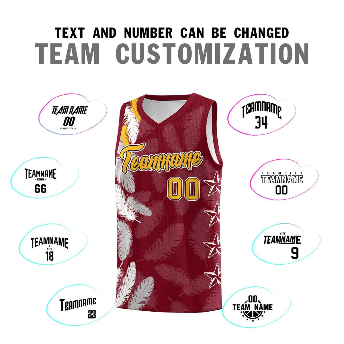 Custom Youth Basketball Jersey Crimson Gold Feather Series Sports Uniform