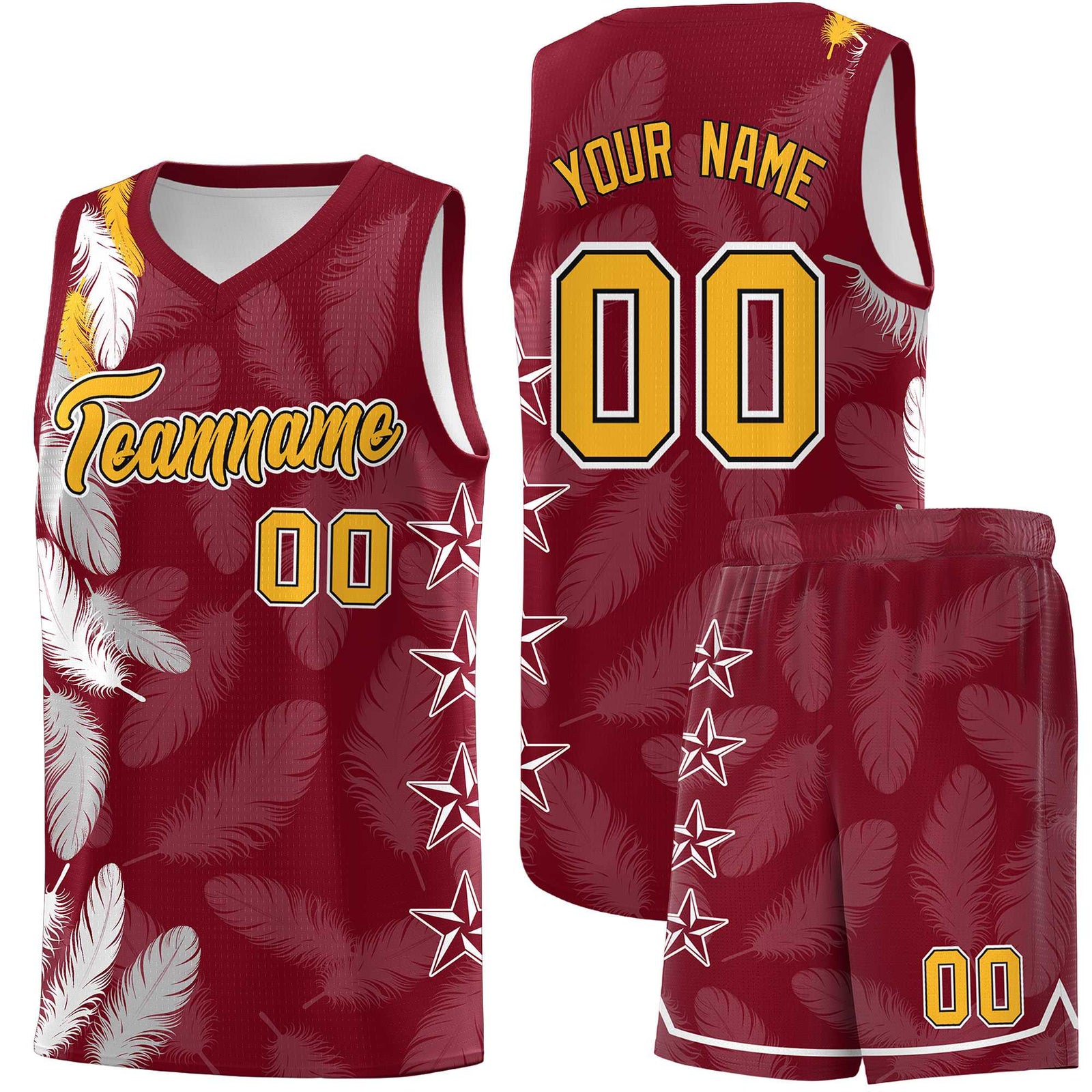 Custom Youth Basketball Jersey Crimson Gold Feather Series Sports Uniform