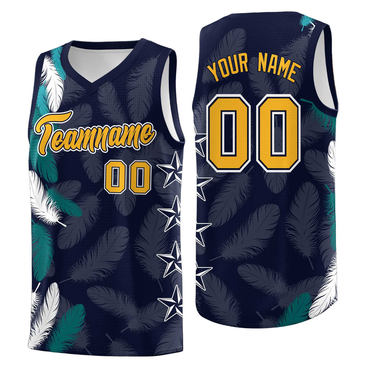 Custom Youth Basketball Jersey Navy Gold Feather Series Sports Uniform